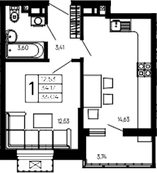 1-комн., 34.17 м², 11/14 этаж, ЖК «Эпос»