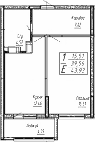 Продается 1-комн. квартира, 42.64 м²