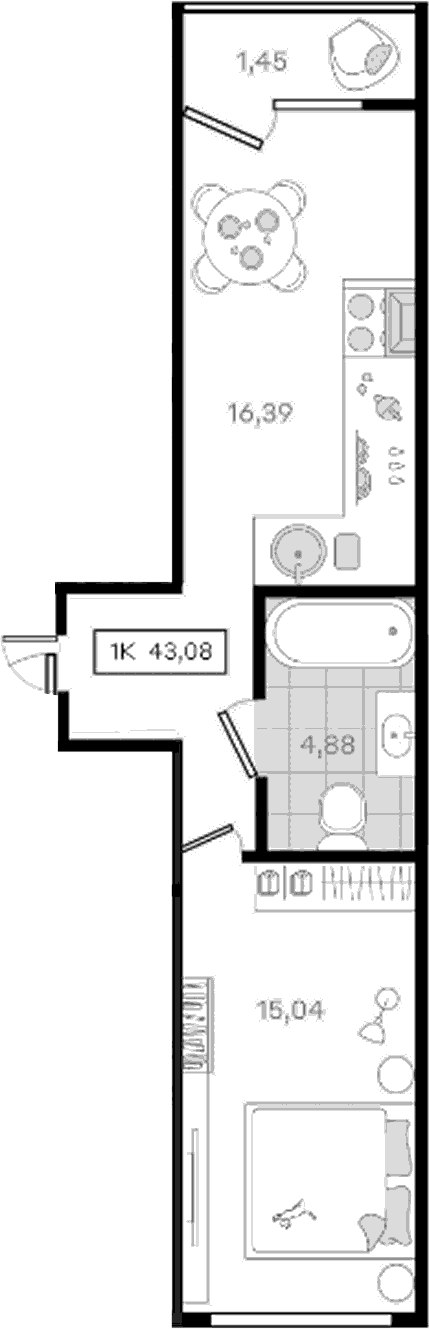 Продается 1-комн. квартира, 41.63 м²