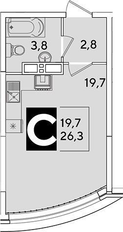 Студия, 26.3 м², 10/16 этаж, ЖК «Самолет»