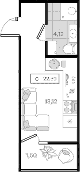 Студия, 21 м², 2/8 этаж, ЖК «История 3»