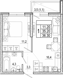 2-комн., 35.2 м², 1/17 этаж, ЖК «Лестория»
