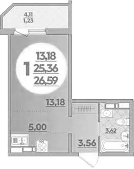 Студия, 25.36 м², 7/16 этаж, ЖК «Восточный. Квартал №6»