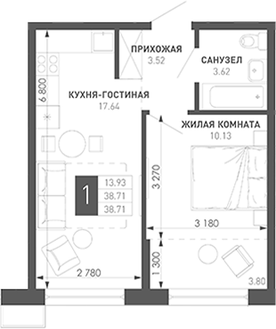 1-комн. Иначе в Молодежном