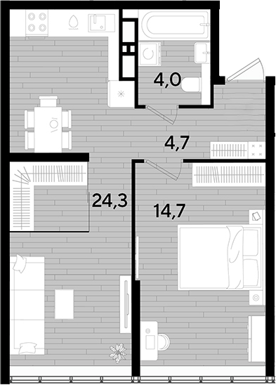 1-комн., 47.7 м², 15/16 этаж, ЖК «DОГМА ПАРК»
