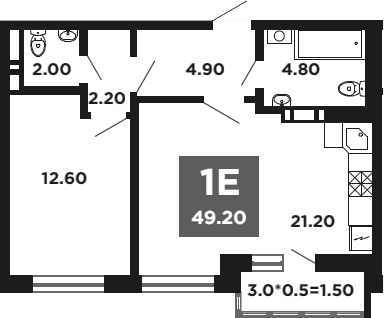2-комн., 47.7 м², 18/18 этаж, ЖК «НЕО-квартал Красная площадь»