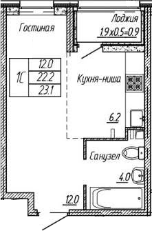Студия, 22.2 м², 2/18 этаж, ЖК «Архитектор. ГК ЮгСтройИнвест»