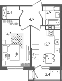 1-комн., 38.2 м², 3/24 этаж, ЖК «Рекорд»