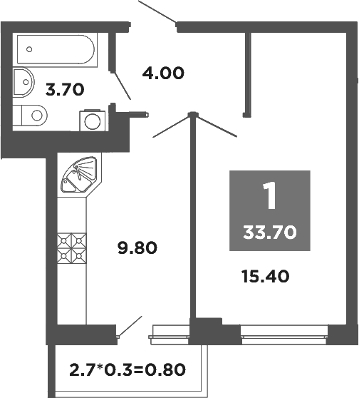 1-комн., 32.9 м², 12/12 этаж, ЖК «НЕО-квартал Красная площадь»