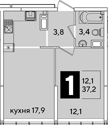 Продается 2-комн. квартира, 37.2 м²