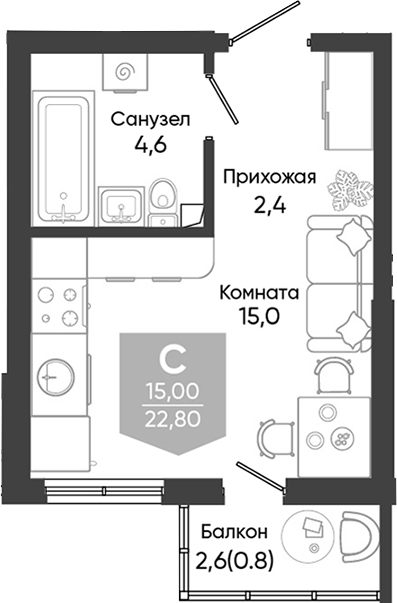 Продается 1-комн. квартира, 22 м²