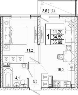 2-комн., 34.5 м², 2/17 этаж, ЖК «Лестория»