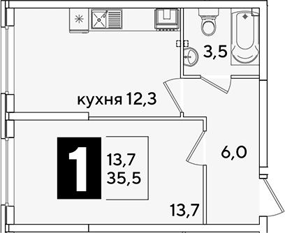 Продается 1-комн. квартира, 35.5 м²