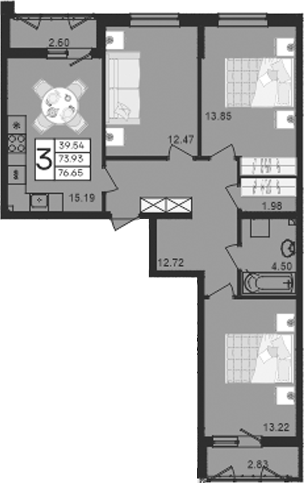 Продается 3-комн. квартира, 73.93 м²