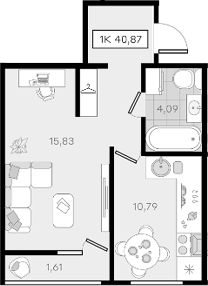 Продается 1-комн. квартира, 39.26 м²