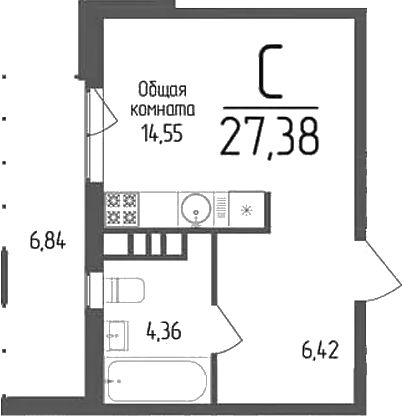 Студия, 25.33 м², 2/9 этаж, ЖК «Кумир»