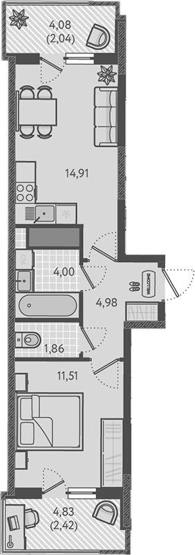 1-комн., 37.26 м², 18/18 этаж, ЖК «Теплые края»