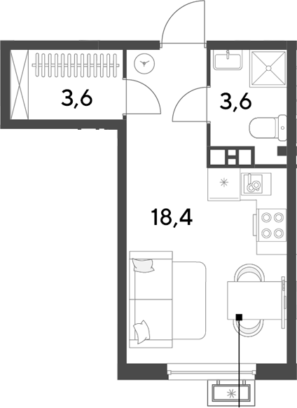 Студия, 25.6 м², 5/9 этаж, ЖК «Парк Победы»