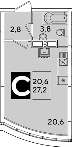 Студия, 27.2 м², 16/16 этаж, ЖК «Самолет»