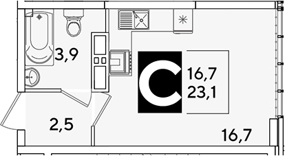Продается 1-комн. квартира, 23.1 м²
