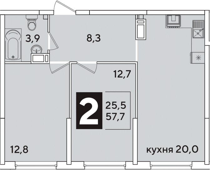 3-комн., 57.7 м², 10/16 этаж, ЖК «Самолет»