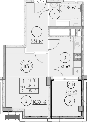 1-комн., 34.5 м², 8/10 этаж, ЖК «Agoy Park Residence by Lavicon»