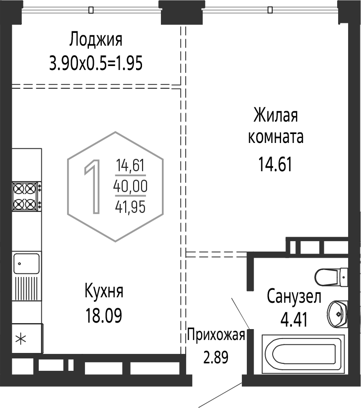 Объект, 40 м², 14/16 этаж, ЖК «Гарантия PRIME»