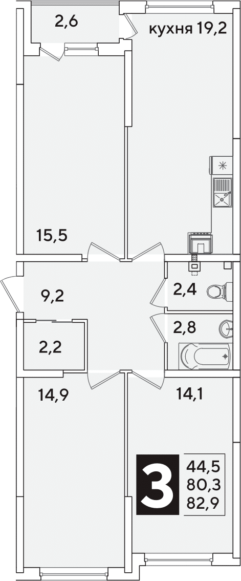 4+ комнаты, 80.3 м², 2/16 этаж, ЖК «Самолет»