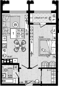 1-комн., 49.24 м², 5/8 этаж, ЖК «Резиденция морей»