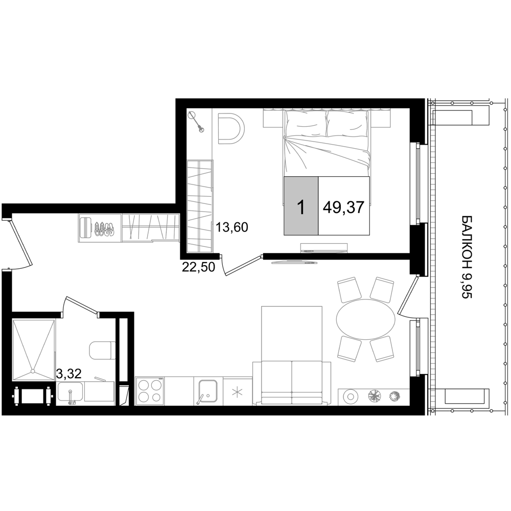2-комн., 39.42 м², 4/8 этаж, ЖК «IT гостиничный комплекс Корсаков»