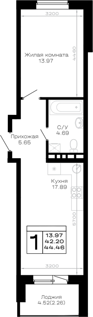 Продается 1-комн. квартира, 42.2 м²