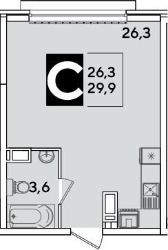 Студия, 29.9 м², 15/16 этаж, ЖК «Самолет»
