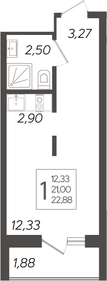 Студия, 21 м², 16/19 этаж, ЖК «Кислород»