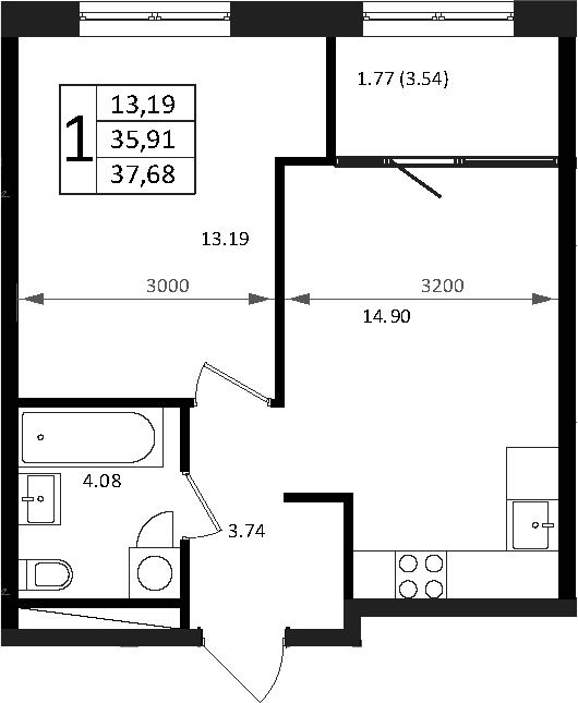 2-комн., 35.91 м², 12/16 этаж, ЖК «Патрики»