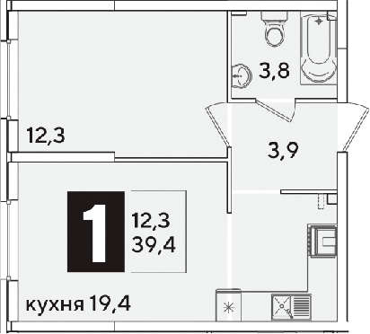 2-комн., 39.4 м², 1/16 этаж, ЖК «Самолет»