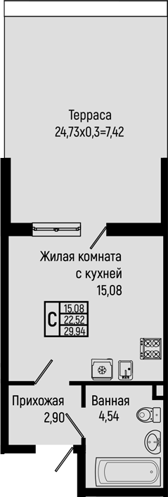 Студия, 22.52 м², 2/16 этаж, ЖК «Sun Hills Ольгинка»