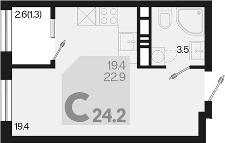 Студия, 22.9 м², 18/18 этаж, ЖК «Первое место»