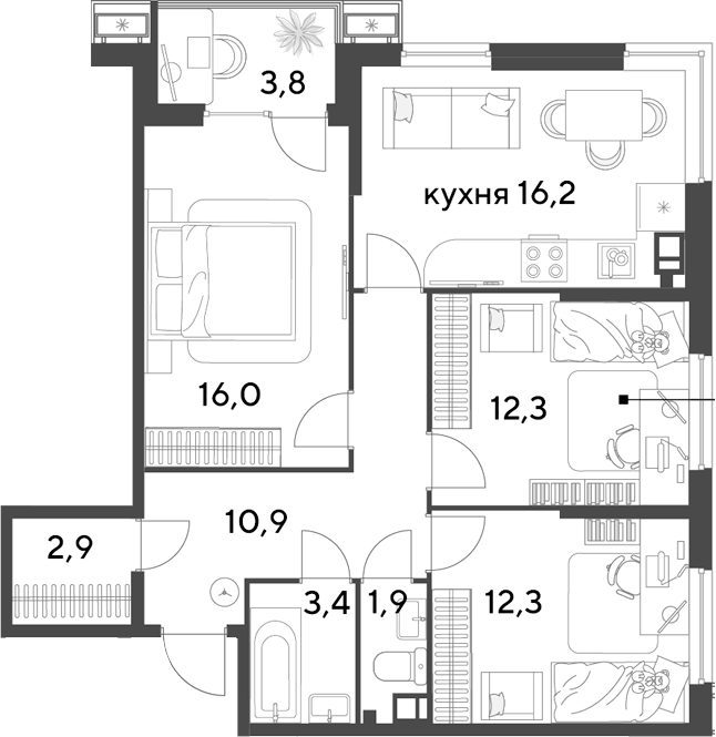 4+ комнаты, 75.9 м², 5/18 этаж, ЖК «Парк Победы»