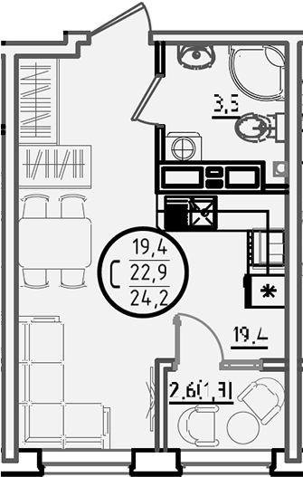 Студия, 22.9 м², 16/18 этаж, ЖК «Первое место»
