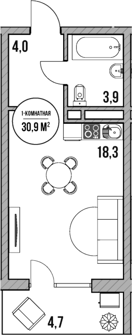 Студия, 26.2 м², 2/5 этаж, ЖК «МореТут»