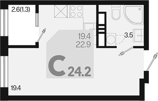 Студия, 22.9 м², 17/18 этаж, ЖК «Первое место»