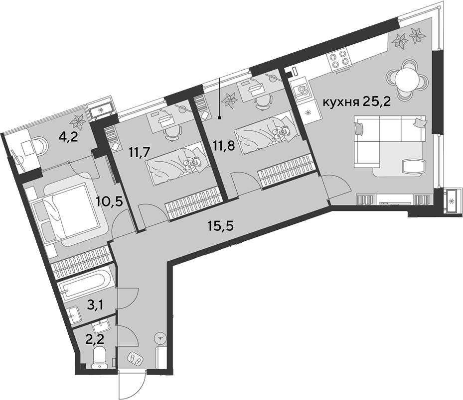 4+ комнаты, 80 м², 2/18 этаж, ЖК «Парк Победы»