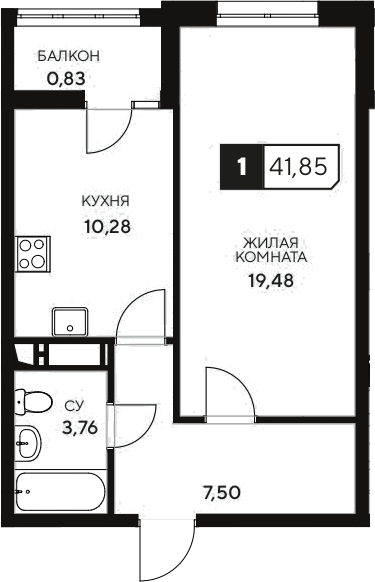 1-комн., 41.02 м², 3/20 этаж, ЖК «Центральный. Гамма»