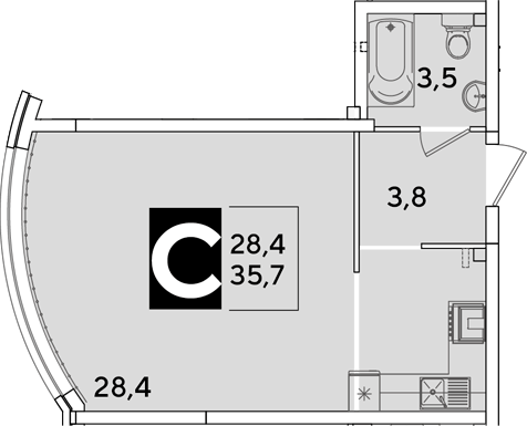 Студия, 35.7 м², 1/16 этаж, ЖК «Самолет»