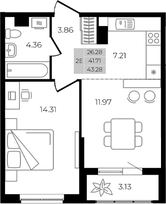 2-комн., 41.71 м², 1/8 этаж, ЖК «Курортный регион»