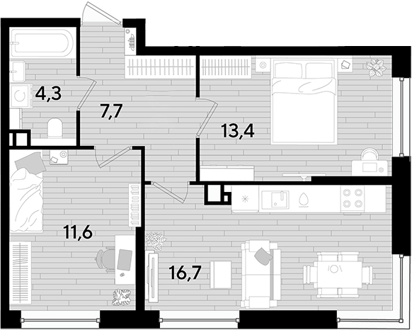 Продается 2-комн. квартира, 53.7 м²
