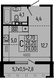 Студия, 26.2 м², 9/11 этаж, ЖК «Звезды»