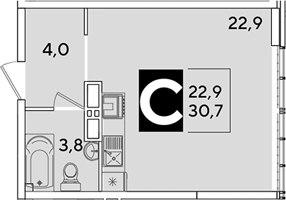 Студия, 30.7 м², 16/16 этаж, ЖК «Самолет»