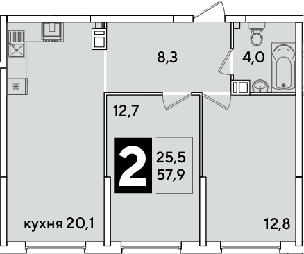 3-комн., 57.9 м², 9/16 этаж, ЖК «Самолет»