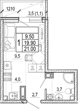 Студия, 19.9 м², 2/17 этаж, ЖК «Лестория»